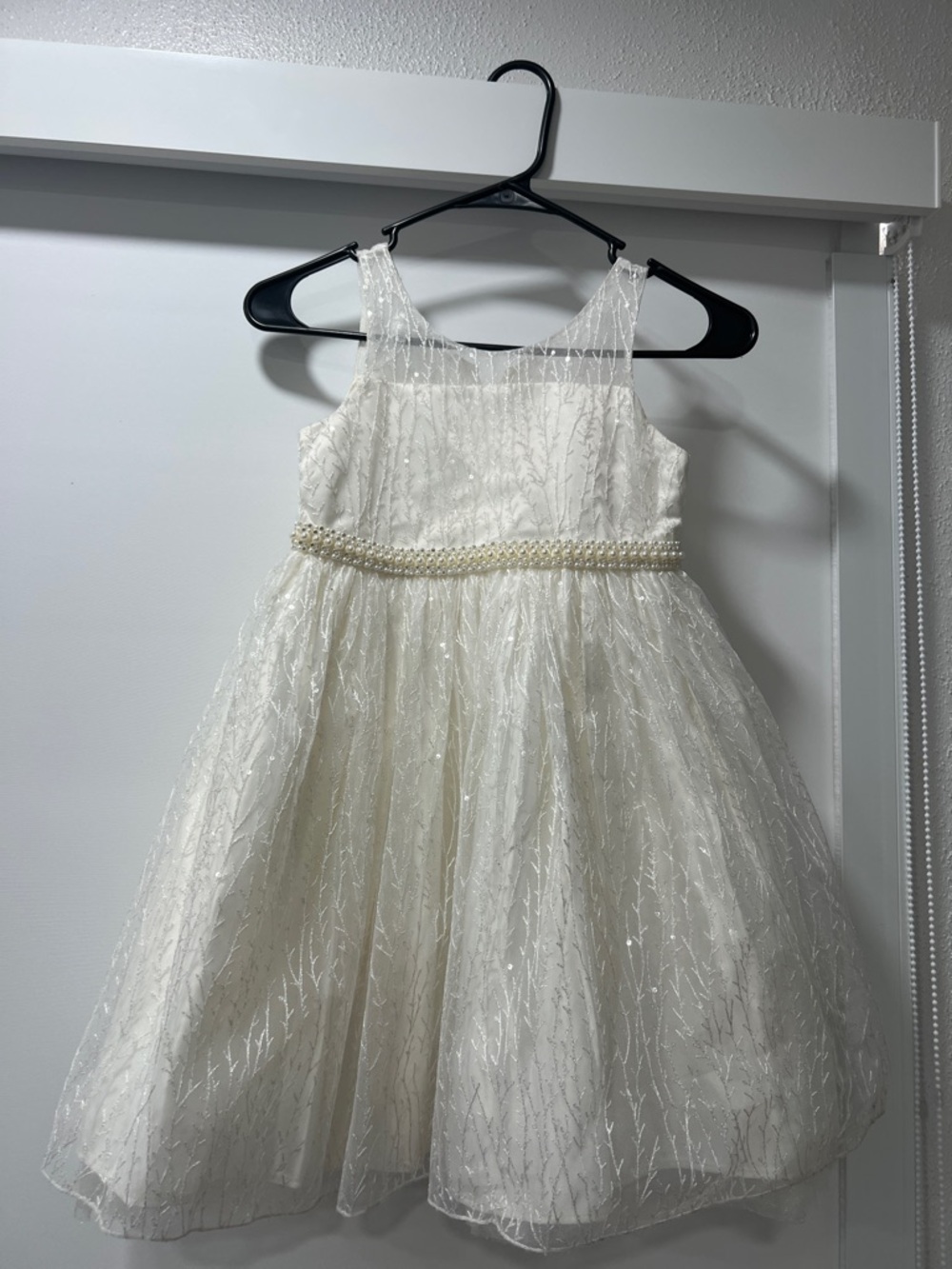 Ivory Pearl-Trim Tulle Party Dress for Girls